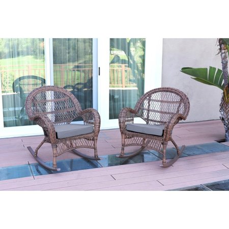 JECO W00210-R-2-FS033 Santa Maria Honey Wicker Rocker Chair with Steel Blue Cushion W00210-R_2-FS033